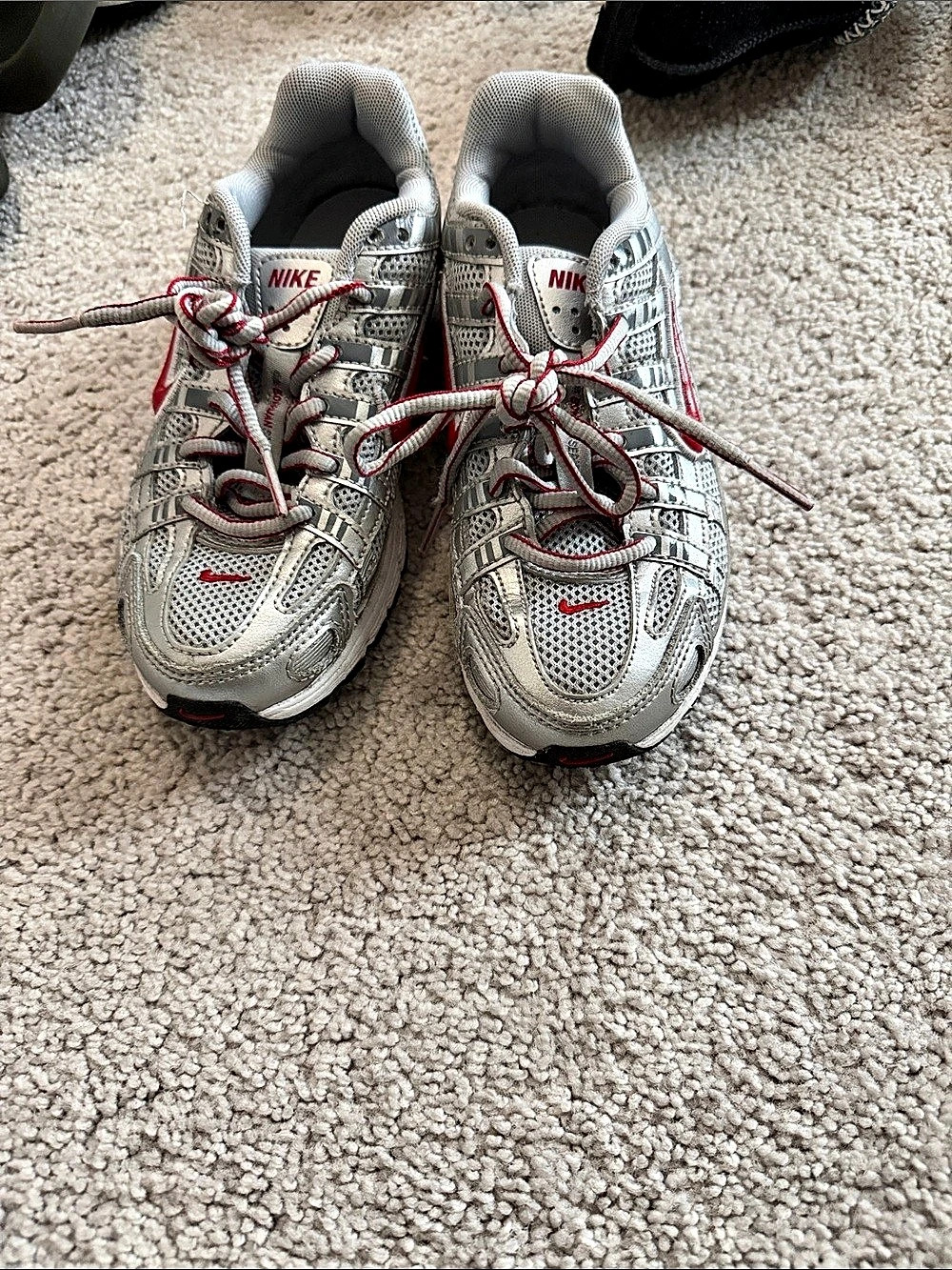 Nike P-6000 Metallic Silver Gym Red Gray & Red Sneakers